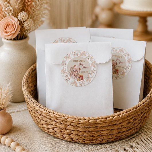 Boho Teddybeer Baby Shower Ronde Sticker