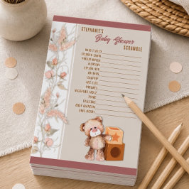 Boho Teddybeer Baby Shower Woordsjabloon Game Briefpapier