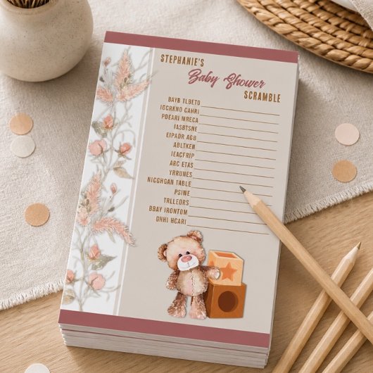 Boho Teddybeer Baby Shower Woordsjabloon Game Briefpapier