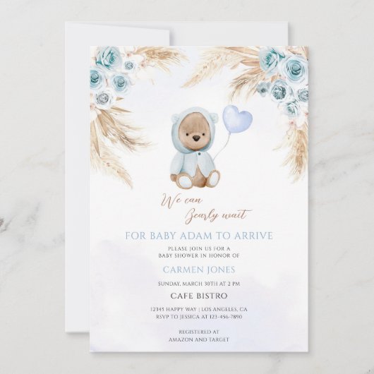Boho Teddybeer Babyborrel Kaart (Voorkant)