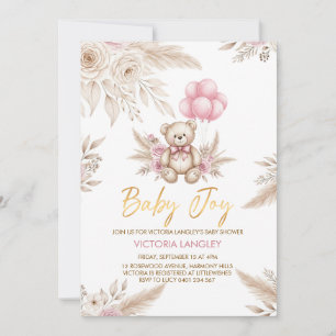 Boho Teddybeer Babyshower Uitnodiging
