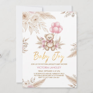 Boho Teddybeer Babyshower Uitnodiging