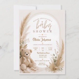 Boho Teddybeer Babyshower Uitnodiging