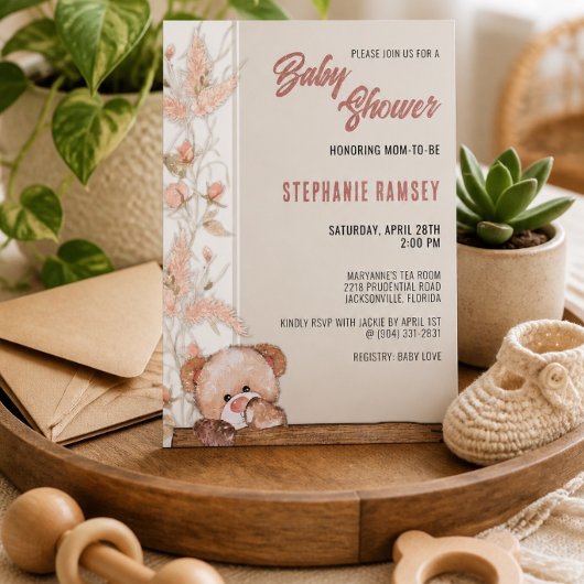 Boho Teddybeer Babyshower Uitnodiging
