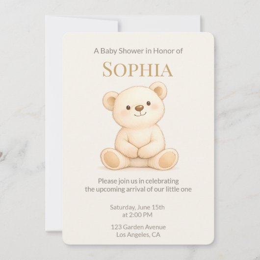 Boho Teddybeer Babyshower Uitnodiging (Voorkant)