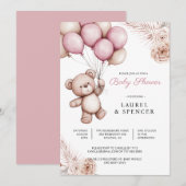 Boho Teddybeer Ballonnen Babyfeestje Kaart (Voorkant / Achterkant)