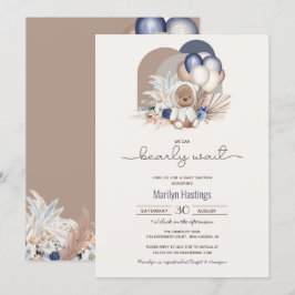 Boho Teddybeer & Ballonnen Bearly Wait Baby Shower Kaart