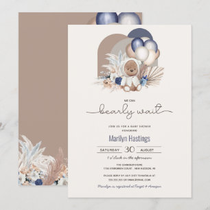Boho Teddybeer & Ballonnen Bearly Wait Baby Shower Kaart
