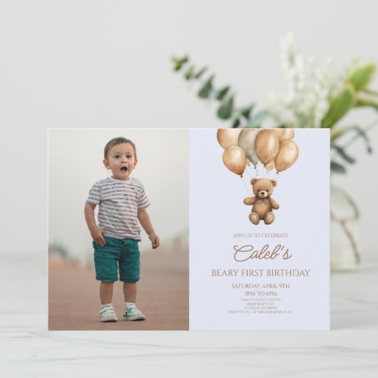 Boho teddybeer Beary eerste 1e verjaardag Kaart (Staand voorkant)