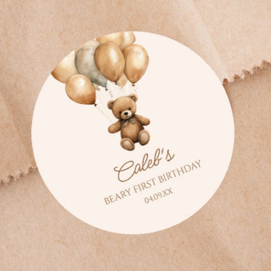 Boho teddybeer Beary eerste 1e verjaardag Ronde Sticker