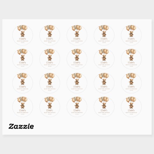 Boho teddybeer Beary eerste 1e verjaardag Ronde Sticker (Vel)