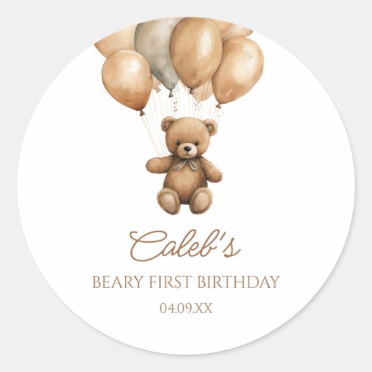 Boho teddybeer Beary eerste 1e verjaardag Ronde Sticker (Voorkant)