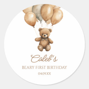 Boho teddybeer Beary eerste 1e verjaardag Ronde Sticker