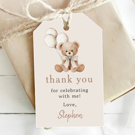 Boho Teddybeer Beary Eerste 1e Verjaardagsfeestje Cadeaulabel