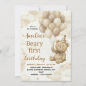 Boho Teddybeer Beary Eerste 1e Verjaardagsfeestje Kaart (Voorkant)