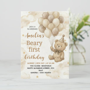 Boho Teddybeer Beary Eerste 1e Verjaardagsfeestje Kaart