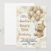 Boho Teddybeer Beary Eerste 1e Verjaardagsfeestje Kaart (Voorkant / Achterkant)