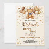 Boho Teddybeer Beary Eerste 1e Verjaardagsfeestje Kaart (Voorkant / Achterkant)