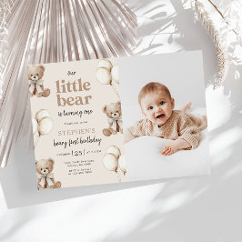 Boho Teddybeer Beerste 1e Verjaardagsfoto Kaart