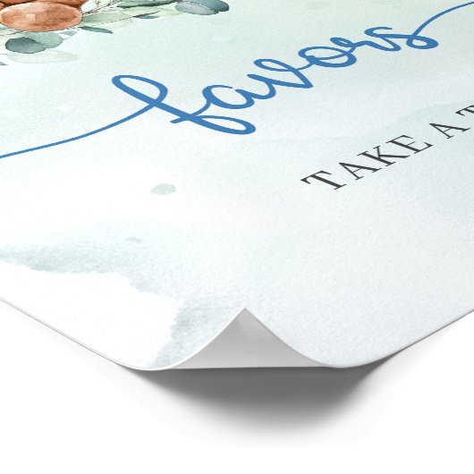 Boho Teddybeer blauw bloemeneucalyptus gunsten Poster (Hoek)