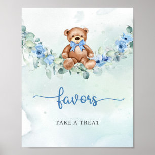 Boho Teddybeer blauw bloemeneucalyptus gunsten Poster