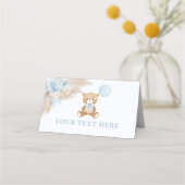 Boho Teddybeer Blauwe Ballon Voedseltenten Plaatskaartje (Voorkant)