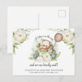 Boho Teddybeer Bruin Saliegroen Barly Wait Aankondigingskaart (Voorkant / Achterkant)