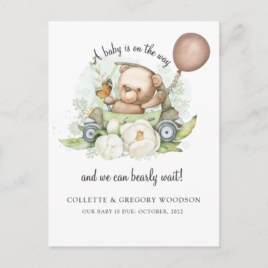 Boho Teddybeer Bruin Saliegroen Weinig Geduld Ann Aankondigingskaart (Voorkant)