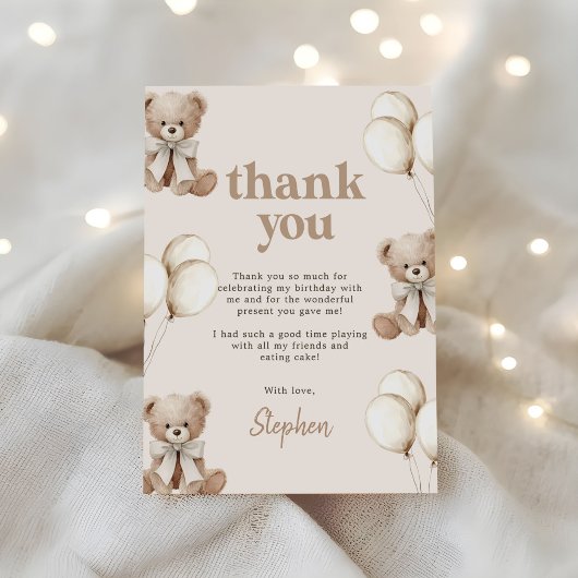 Boho Teddybeer Eerste 1e Verjaardagsfeestje Bedankkaart