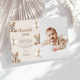 Boho Teddybeer Eerste Verjaardag Foto Bedankkaart