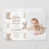 Boho Teddybeer Eerste Verjaardag Foto Kaart (Voorkant)
