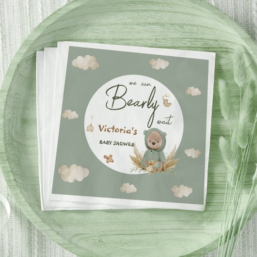 Boho teddybeer groen neutraal Baby shower Servet