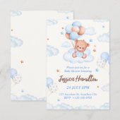 Boho Teddybeer Jongen Blauwe Baby Shower Uitnodigi Kaart (Voorkant / Achterkant)