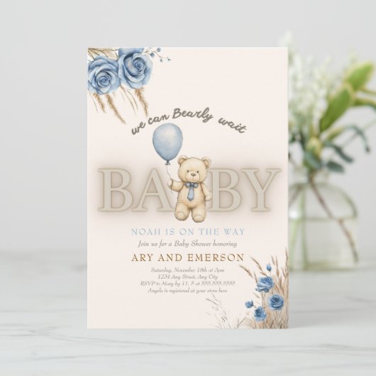 Boho Teddybeer Jongen Blauwe Beer Kan bijna niet w Kaart (Staand voorkant)