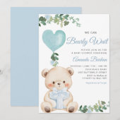 Boho Teddybeer Jongen Blauwe Beerlijd Wacht Baby S Kaart (Voorkant / Achterkant)