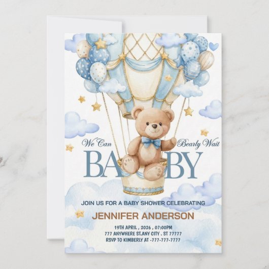 Boho Teddybeer Jongen Blauwe Beerlijd Wait Baby Sh Kaart (Voorkant)