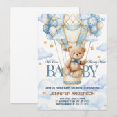 Boho Teddybeer Jongen Blauwe Beerlijd Wait Baby Sh Kaart (Voorkant / Achterkant)