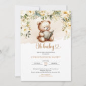 Boho teddybeer leest een boek groen en bruin kaart (Voorkant)