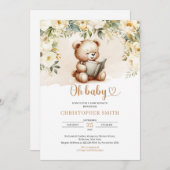 Boho teddybeer leest een boek groen en bruin kaart (Voorkant / Achterkant)