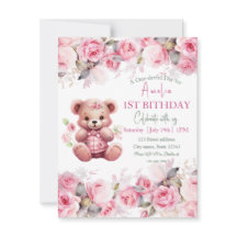 Boho Teddybeer Meisje Roze Beer Bloemige Verjaarda