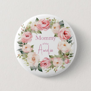 Boho Teddybeer Meisje Roze Beer Bloemige Verjaarda Ronde Button 5,7 Cm