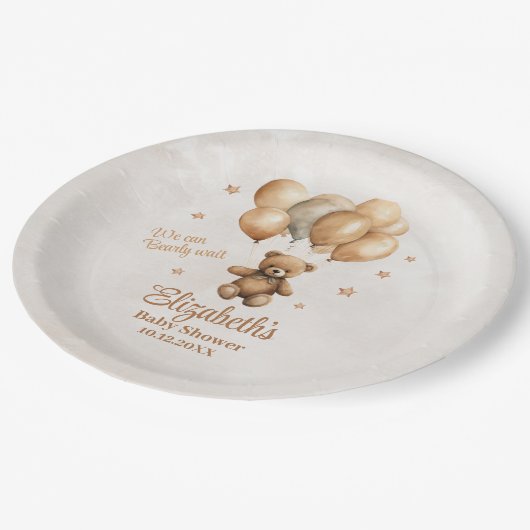 Boho Teddybeer met ballonnen Baby shower Papieren Bordje (Gekanteld)