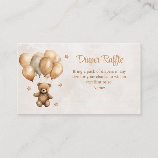 Boho Teddybeer met ballonnen Luier Raffle Informatiekaartje (Voorkant)