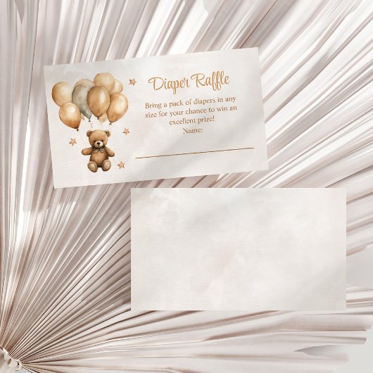 Boho Teddybeer met ballonnen Luier Raffle Informatiekaartje