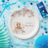 Boho Teddybeer Pampas Flower Baby shower Papieren Bordje (Feest)