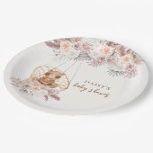 Boho Teddybeer Pampas Flower Baby shower Papieren Bordje (Gekanteld)