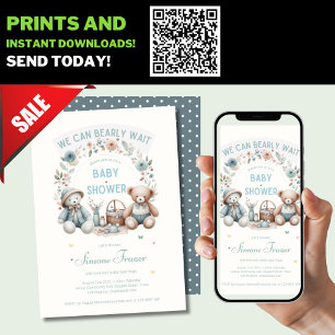 Boho Teddybeer Picknick Baby Shower Thema Jongens Kaart
