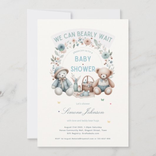 Boho Teddybeer Picknick Baby Shower Thema Jongens Kaart (Voorkant)