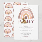 Boho Teddybeer regenboog meisje roze Baby shower Kaart (Voorkant / Achterkant)