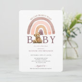 Boho Teddybeer regenboog meisje roze Baby shower Kaart (Staand voorkant)